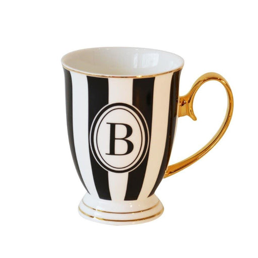 Bombay Duck Alphabet Stripy Mug Letter B Black/White with Gold handle | {{ collection.title }}