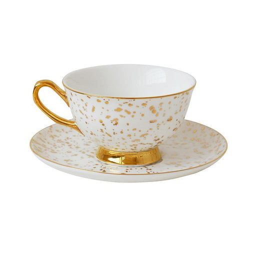 Bombay Duck Doolittle Splatter Teacup and Saucer - Gold and White | {{ collection.title }}