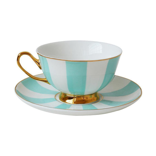Bombay Duck Stripy Mint White and Gold Tea Cup & Saucer | {{ collection.title }}