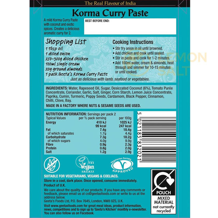 Geeta's Korma Curry Paste Mild (80g) | {{ collection.title }}