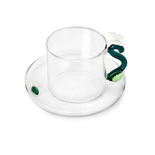 Ichendorf Milano White Butterfly Glass Tea Cup With Saucer (350ml) | {{ collection.title }}