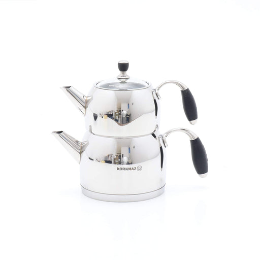 Korkmaz Flora - Black/Chrome Midi Teapot Set | {{ collection.title }}