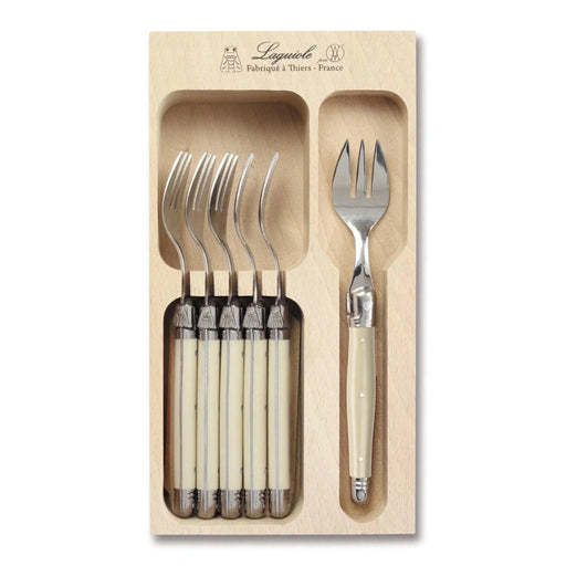 Laguiole French Style Set of 6 Fine Dining Cake Fork In Tray - Ivory | {{ collection.title }}