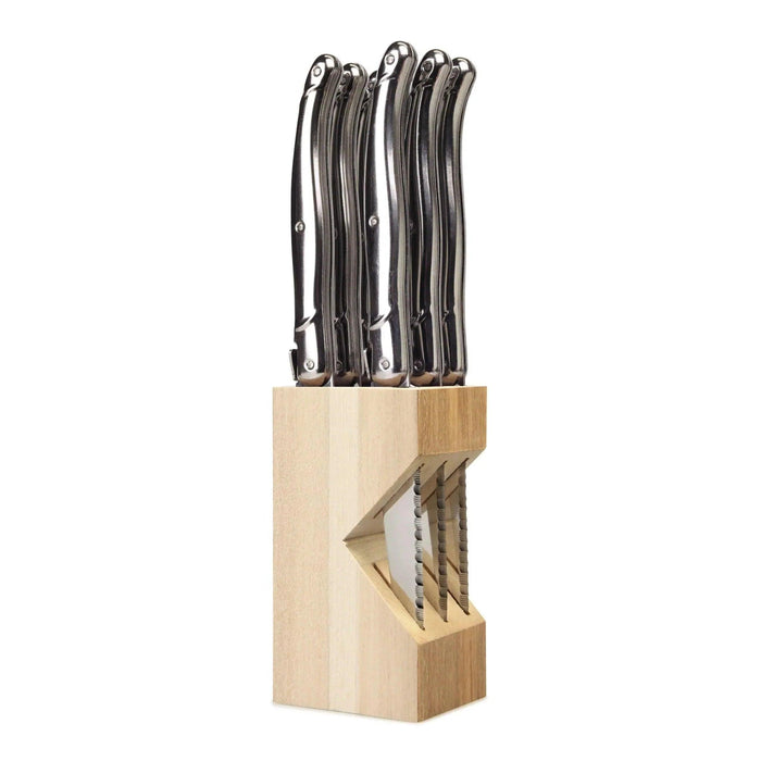 Laguiole French Style Set of 6 Fine Dining Steak Knife In Block - Stainless Steel | {{ collection.title }}