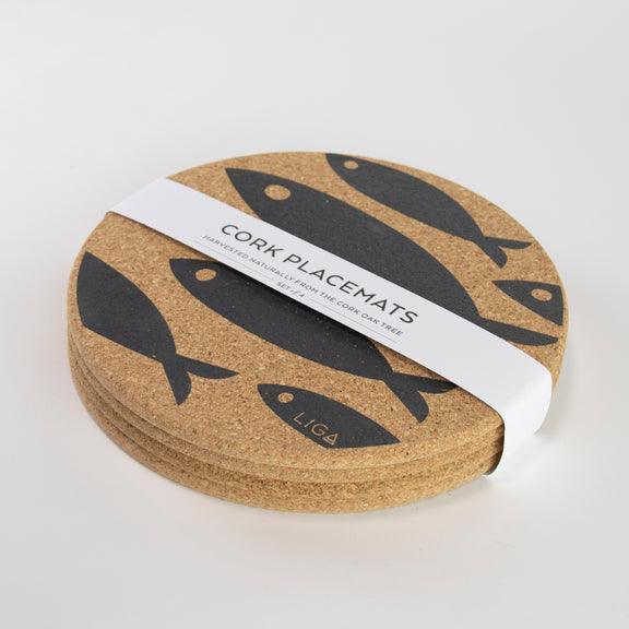 Liga Cork Set of 4 Placemats - Fish Grey | {{ collection.title }}