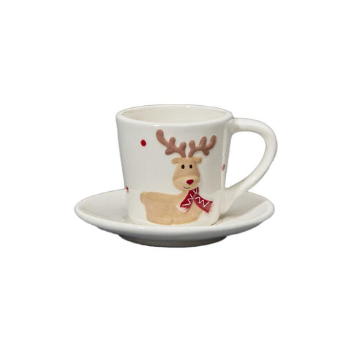 The Satchville Gift Co. - Ceramic Cup with Saucer Reindeer (7cm) | {{ collection.title }}