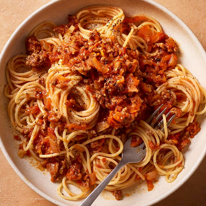 Bowl of easy spaghetti bolognese