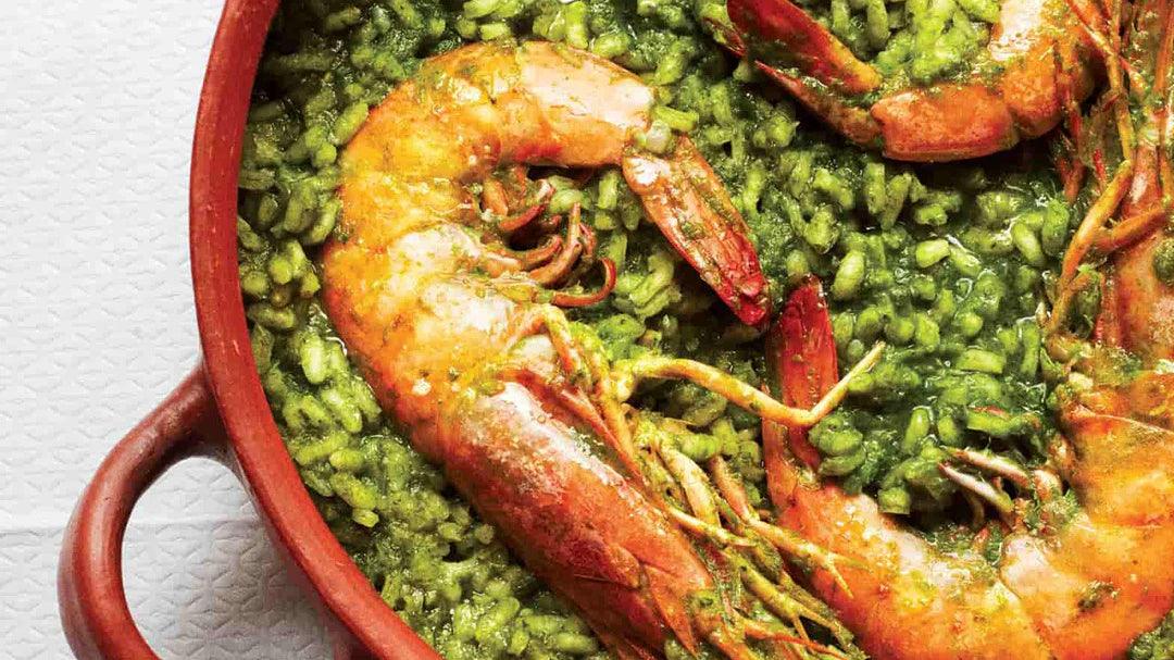 Gabriela Cámara's Arroz Verde Con Camarones (Prawns With Green Rice) - LemonSalt