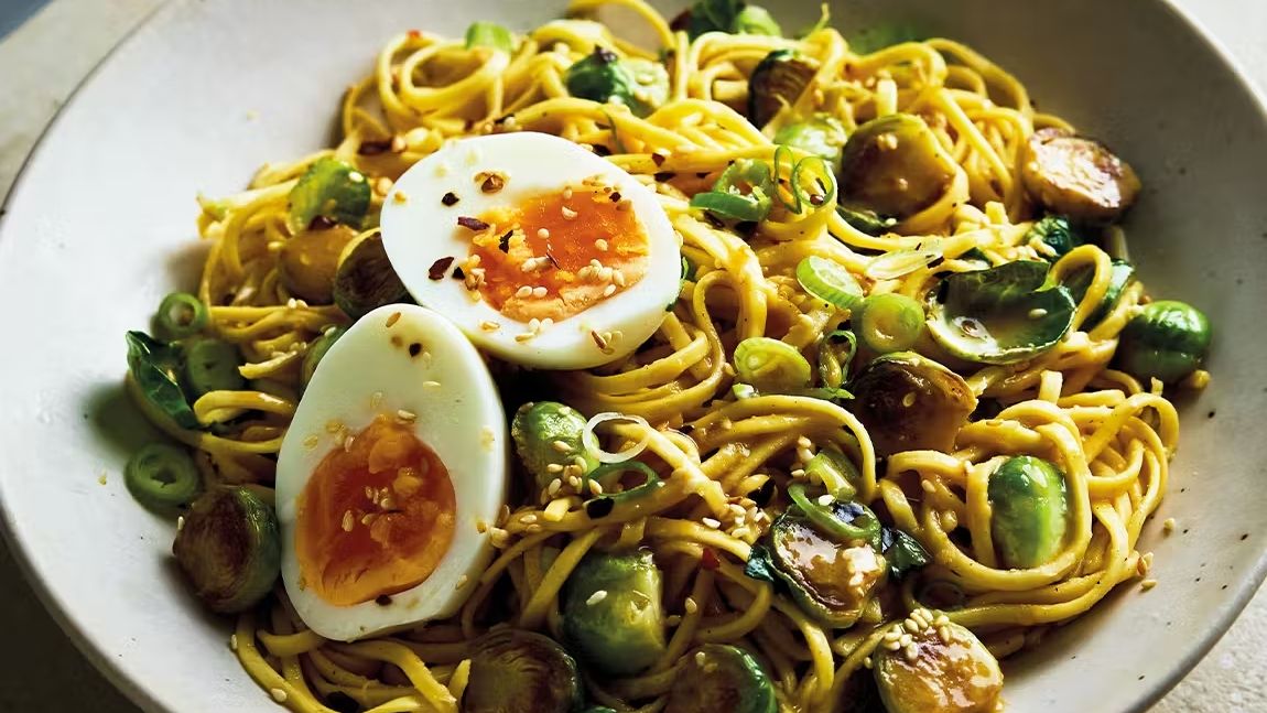 Miso Butter Noodles with Crispy Sprouts