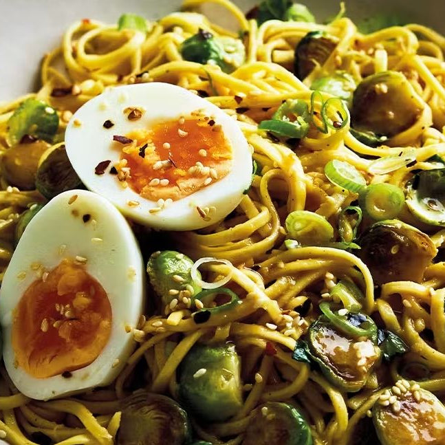 Miso Butter Noodles with Crispy Sprouts