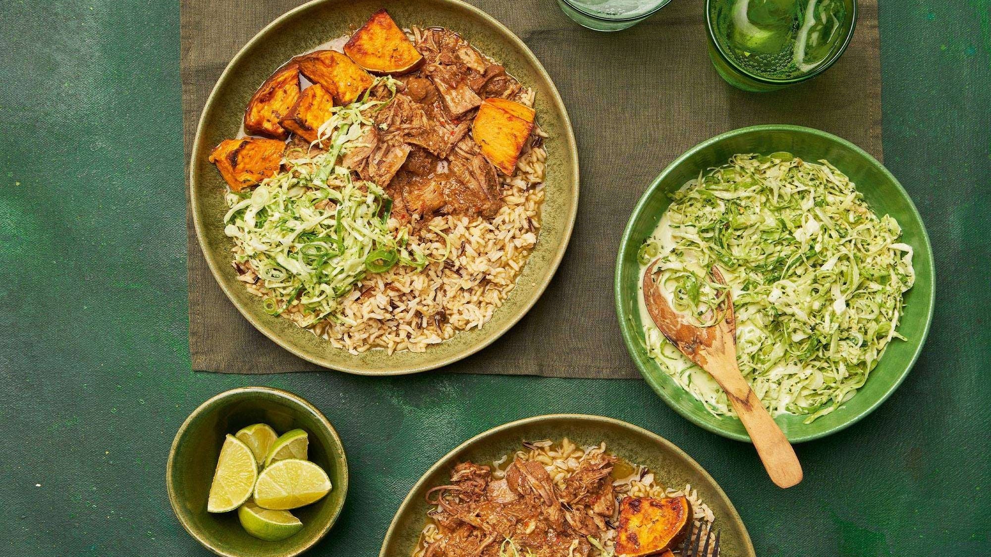 Slow Cooker Pork Pibil Rice Bowls with Pickled Jalapeño Slaw