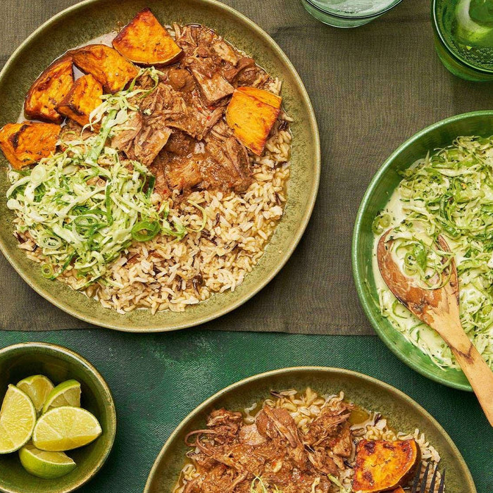 Slow Cooker Pork Pibil Rice Bowls with Pickled Jalapeño Slaw