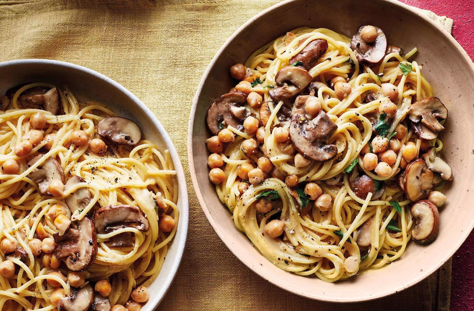 Simple Chickpea and Mushroom Pasta Recipe - LemonSalt