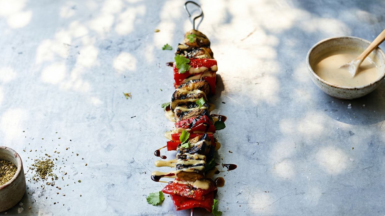 Zaatar Aubergine Skewers with Creamy Tahini Drizzle