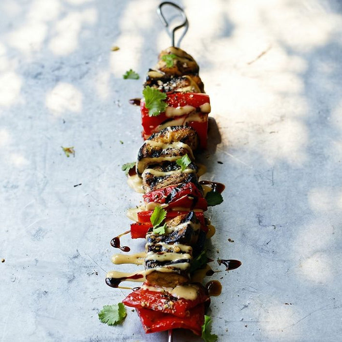 Zaatar Aubergine Skewers with Creamy Tahini Drizzle