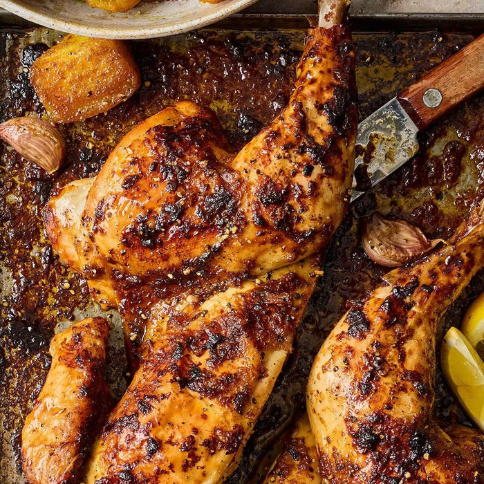 Tandoori Spatchcock Roast Chicken with Golden Curry Roasties
