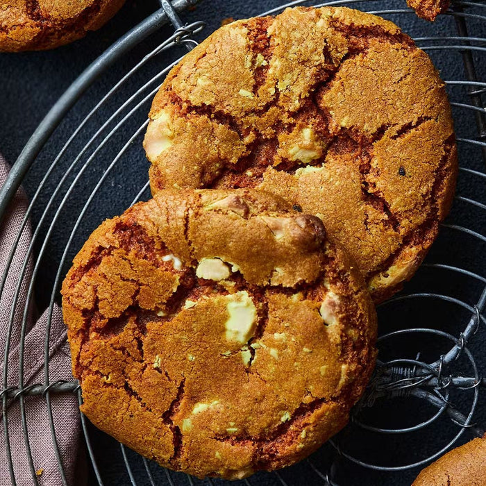 Golden Spiced Turmeric Latte Cookies with Belgian White Chocolate