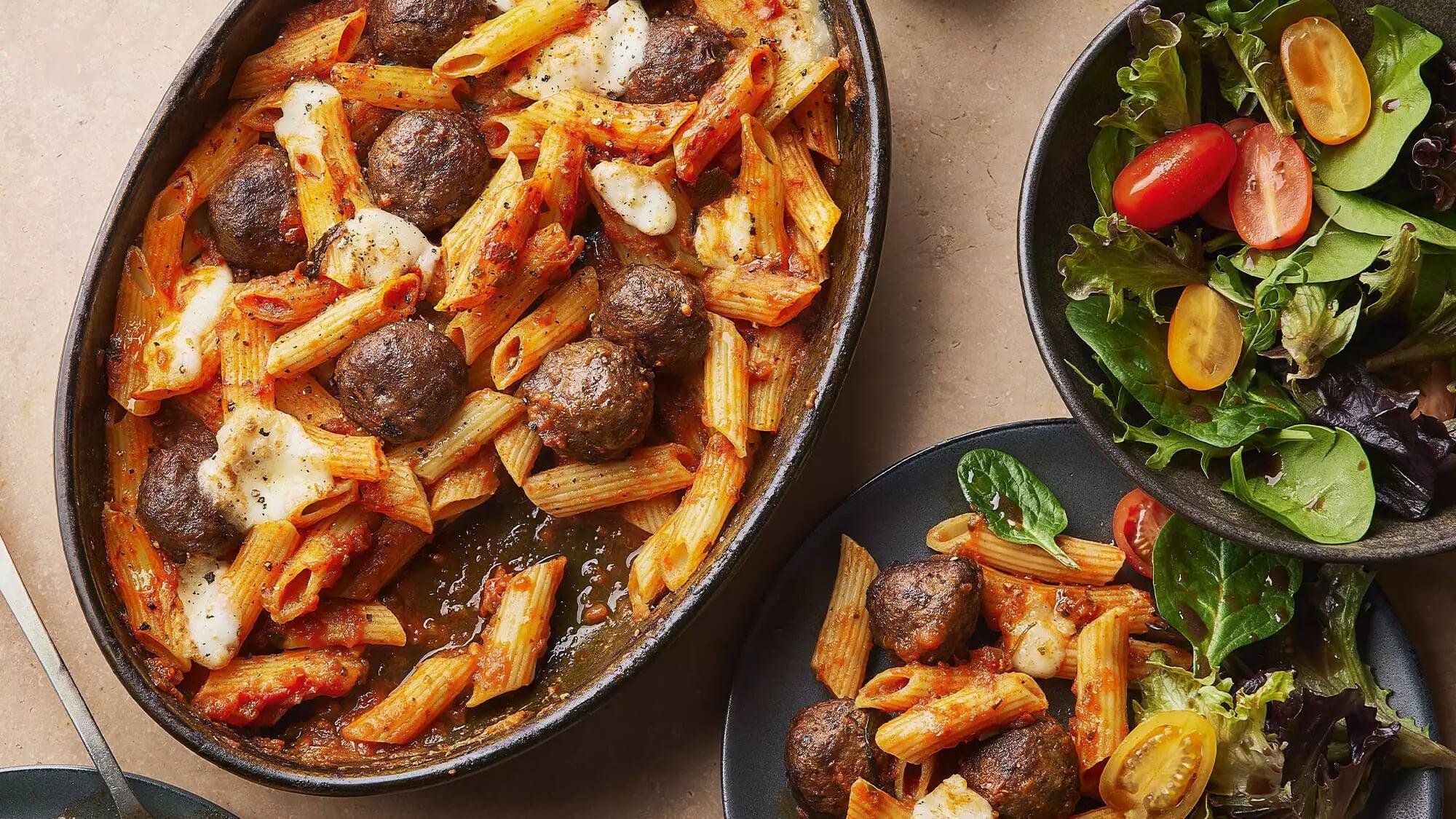 Wagyu Meatball Bake with Penne & Tomato Sauce Recipe - LemonSalt