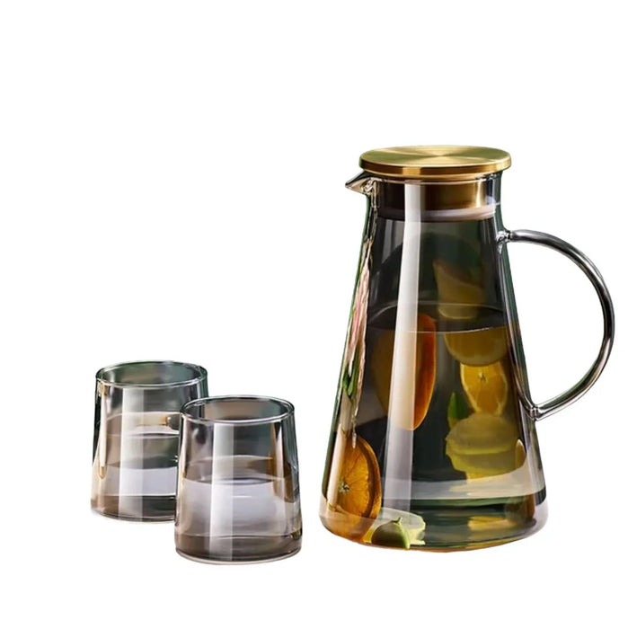 Transparent Heat-Resistant Water Jug | Water Kettle with Cup: Amber Set (1 Kettle + 2 Cups)