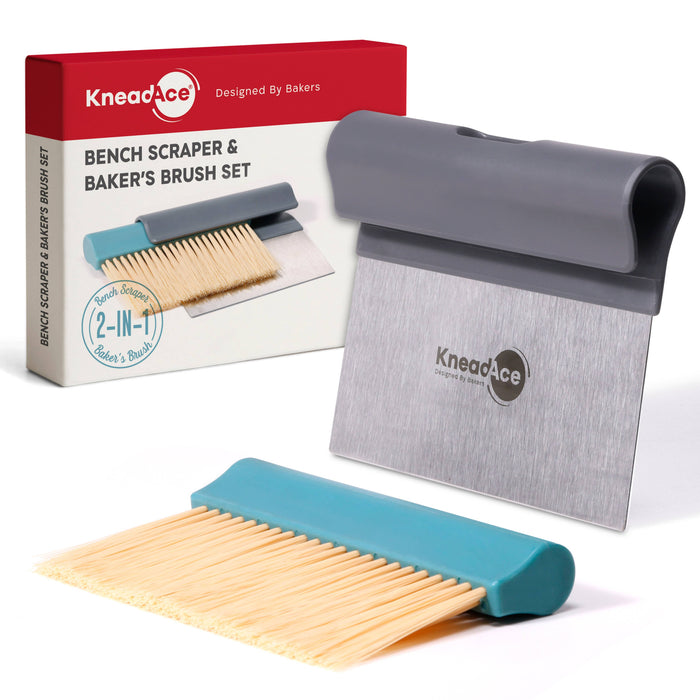 KneadAce Bench Scraper and Baker's Brush - Grey/Turquoise