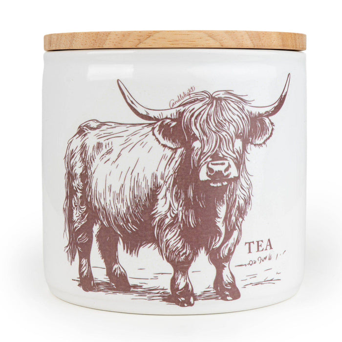 Candlelight Tea Storage Jar with Wooden Lid - Highland Cow
