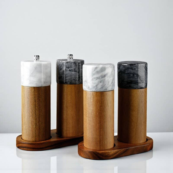 Marble & Acacia Wood Spice Grinder Set - Set A