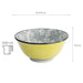 Yellow patterned ceramic bowl, 14.8 cm wide, 6.8 cm tall, 500 ml capacity, floral design