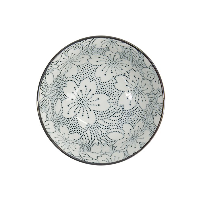 Ceramic bowl with blue and white floral dotted pattern, kitchenware tableware