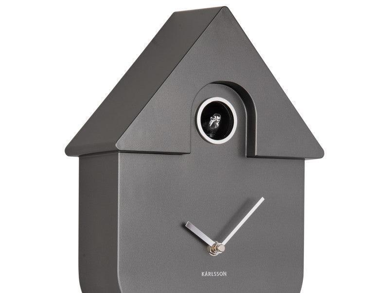 Karlsson Modern Cuckoo Wall Clock - Metallic Dark Grey