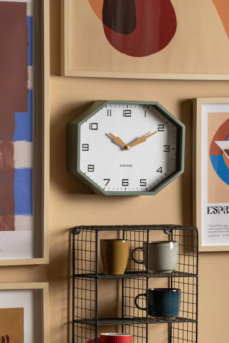 Karlsson Wall Clock Modern Factory Octagon - Jungle Green & Ochre Yellow