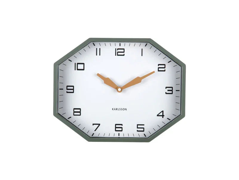 Karlsson Wall Clock Modern Factory Octagon - Jungle Green & Ochre Yellow