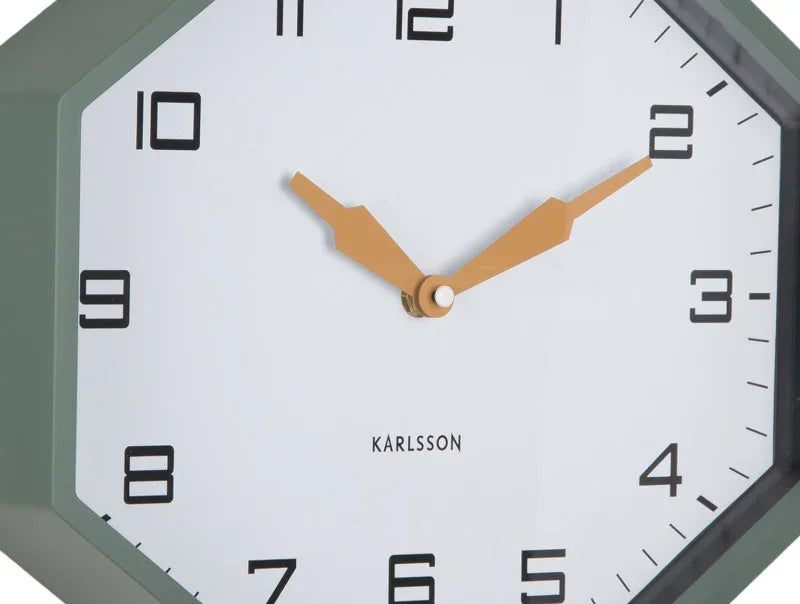 Karlsson Wall Clock Modern Factory Octagon - Jungle Green & Ochre Yellow