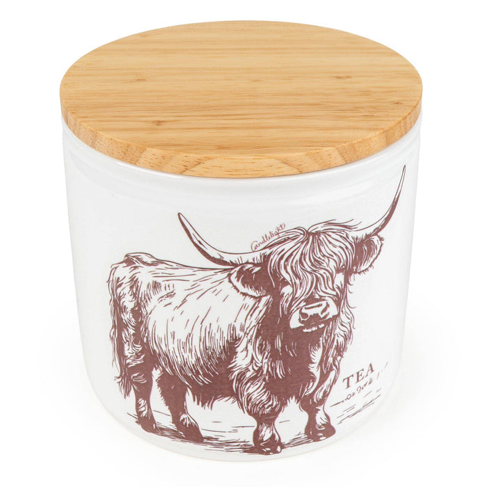 Candlelight Tea Storage Jar with Wooden Lid - Highland Cow