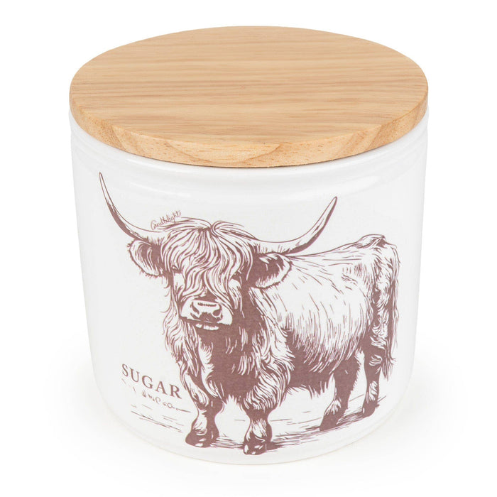 Candlelight Sugar Storage Jar with Wooden Lid - Highland Cow