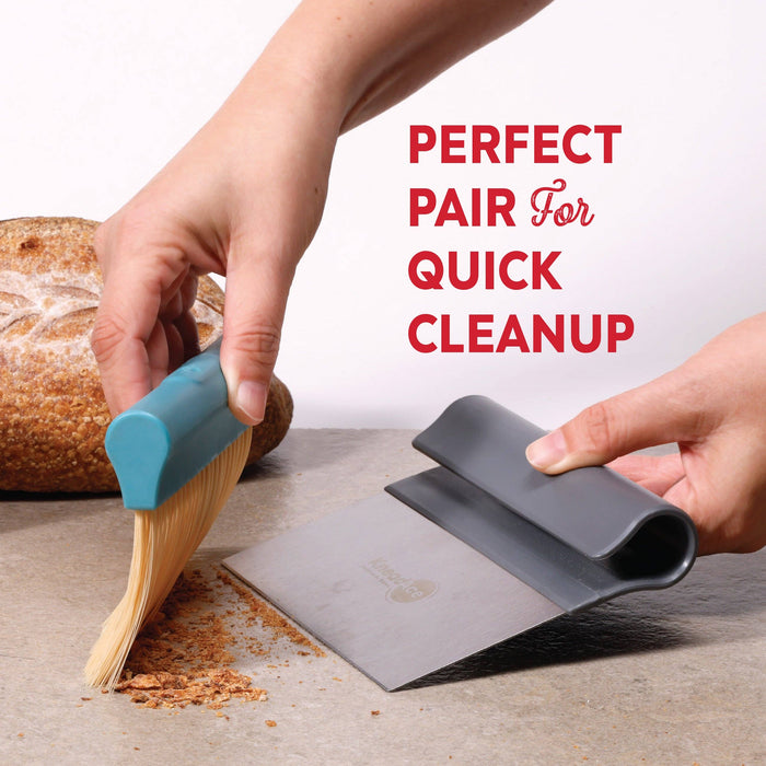 KneadAce Bench Scraper and Baker's Brush - Grey/Turquoise
