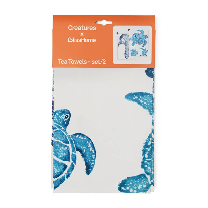 BlissHome - Creatures Tea Towel - Whale and Turtle Towel (set of 2)