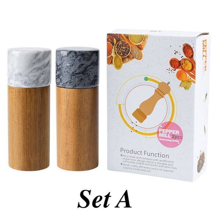 Marble & Acacia Wood Spice Grinder Set - Set A