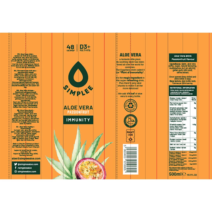 Simplee Aloe Vera Lychee & Passionfruit Drink (12x500ml)