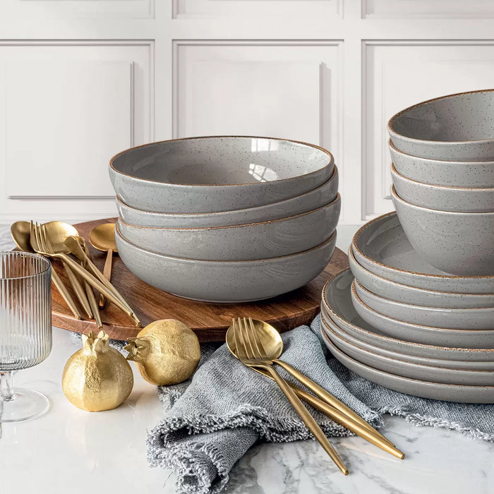 Over & Back Stoneware Dinnerware Set, 16 Piece - Grey
