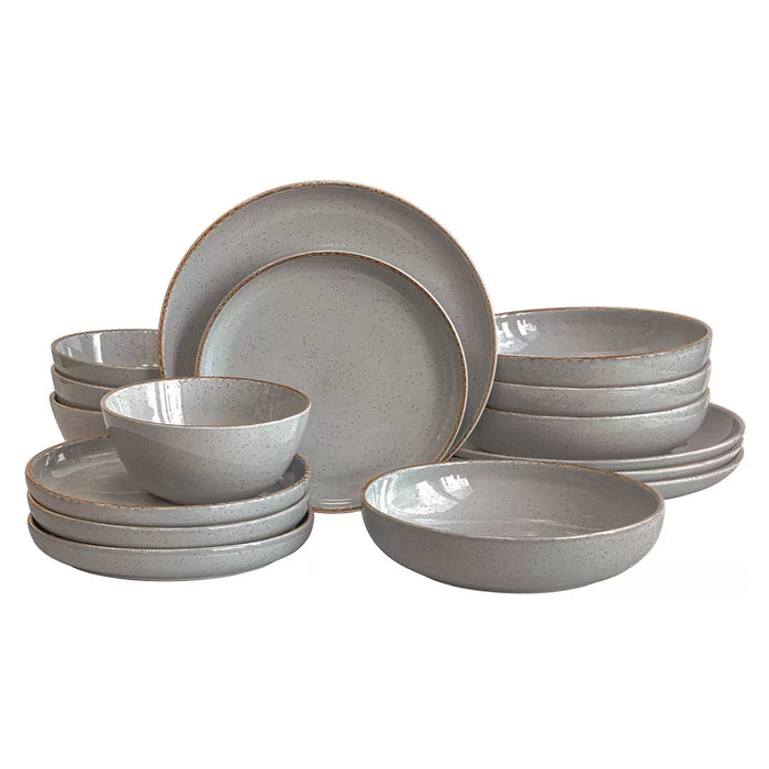 Over & Back Stoneware Dinnerware Set, 16 Piece - Grey