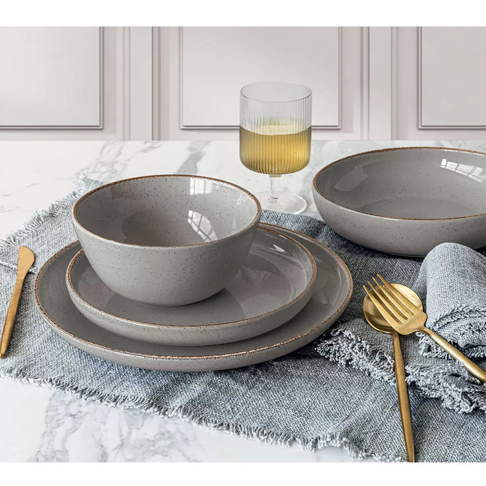 Over & Back Stoneware Dinnerware Set, 16 Piece - Grey