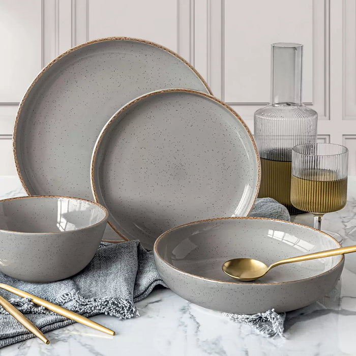 Over & Back Stoneware Dinnerware Set, 16 Piece - Grey