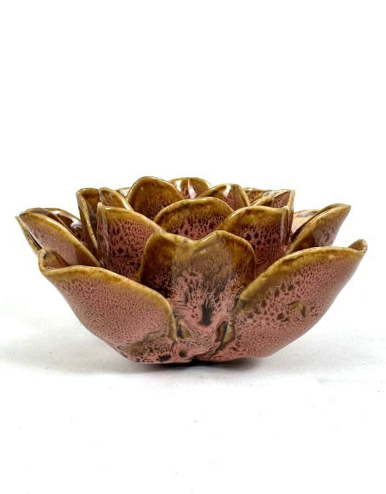 Mottled Pink Floral Ceramic Tealight Holder