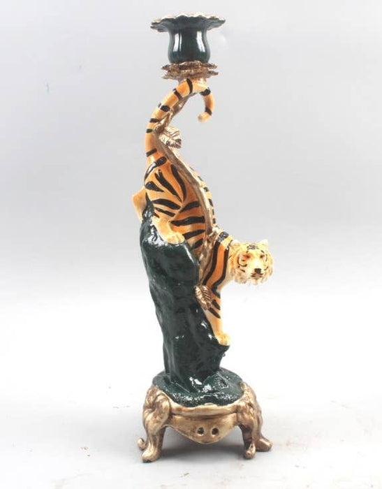 Antiqued Ornate Tiger Candle Holder