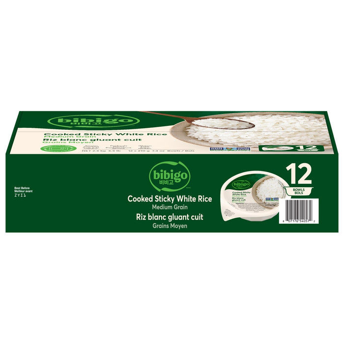 Bibigo Medium Grain Cooked Sticky White Rice (12x210g)
