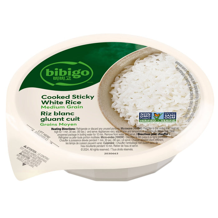 Bibigo Medium Grain Cooked Sticky White Rice (12x210g)