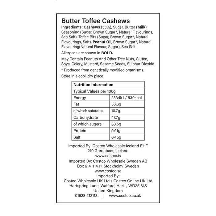 Kirkland Signature Butter Toffee Flavoured Cashews (680g)