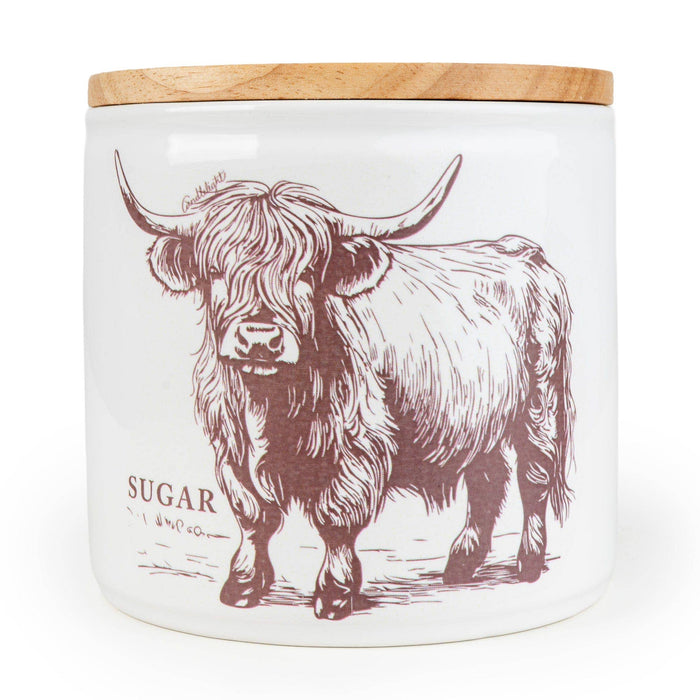Candlelight Sugar Storage Jar with Wooden Lid - Highland Cow