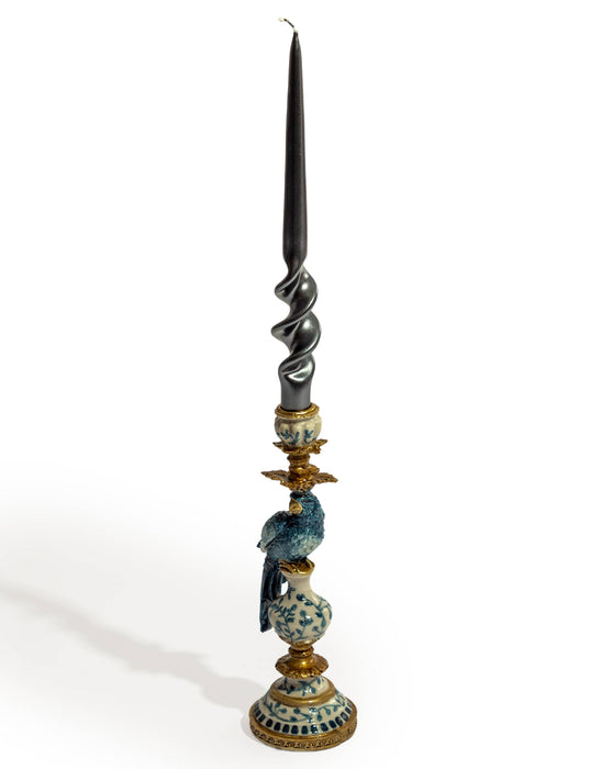 Antiqued Ornate Blue/White Parrot Candle Holder