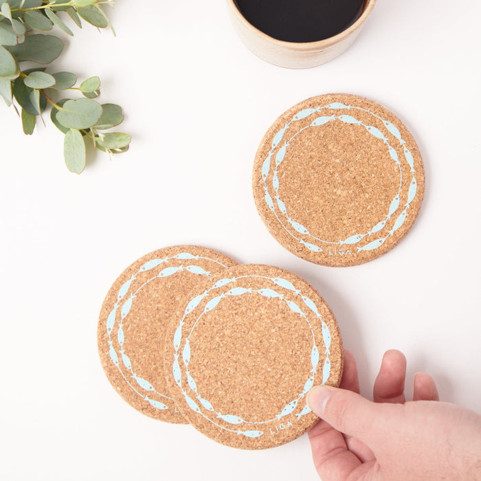 Liga Cork Coaster - FIsh on a Line Sky